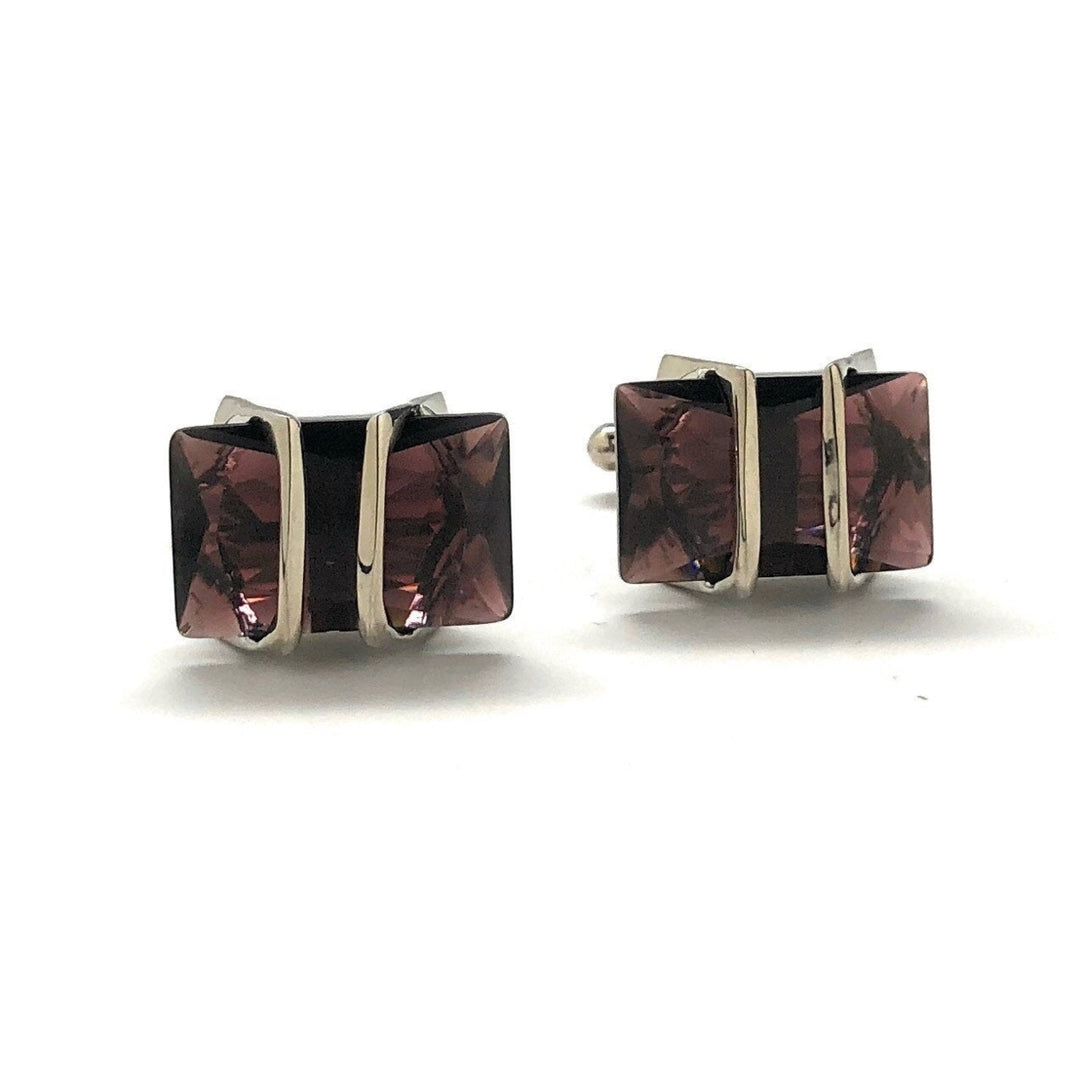 Montana Cody Slip Stone Cufflinks Midnight Dark Purple Silver Bands Cuff Links Comes with Gift Box Image 1