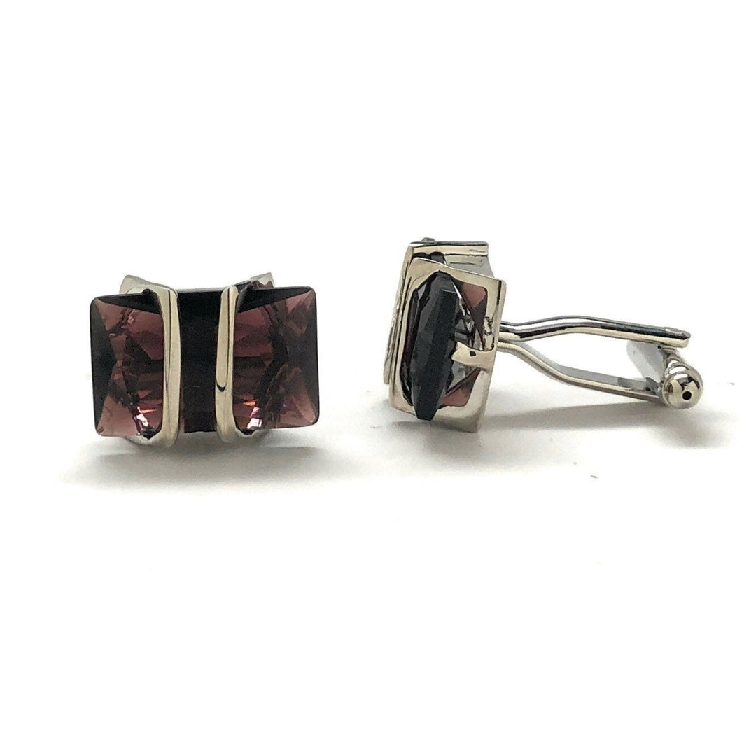 Montana Cody Slip Stone Cufflinks Midnight Dark Purple Silver Bands Cuff Links Comes with Gift Box Image 2