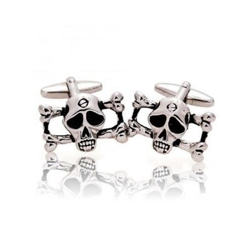 Pirate Cufflinks Skull and Bones Novelty Silver Skull Head Cufflinks Halloween Skull Nightmares Silver Toned Cuff Links Image 1