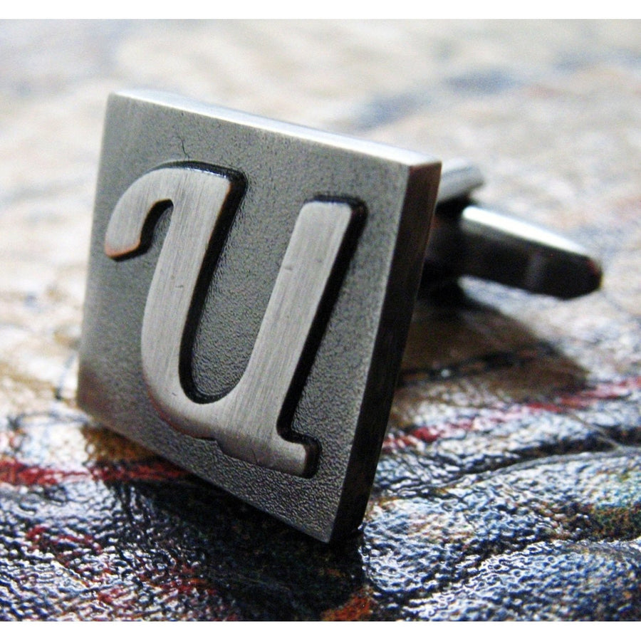 U Initial Cufflinks Gunmetal Square 3-D Letter U Lettering Vintage English Gunmetal Cuff Links Initials Groom Box Image 1