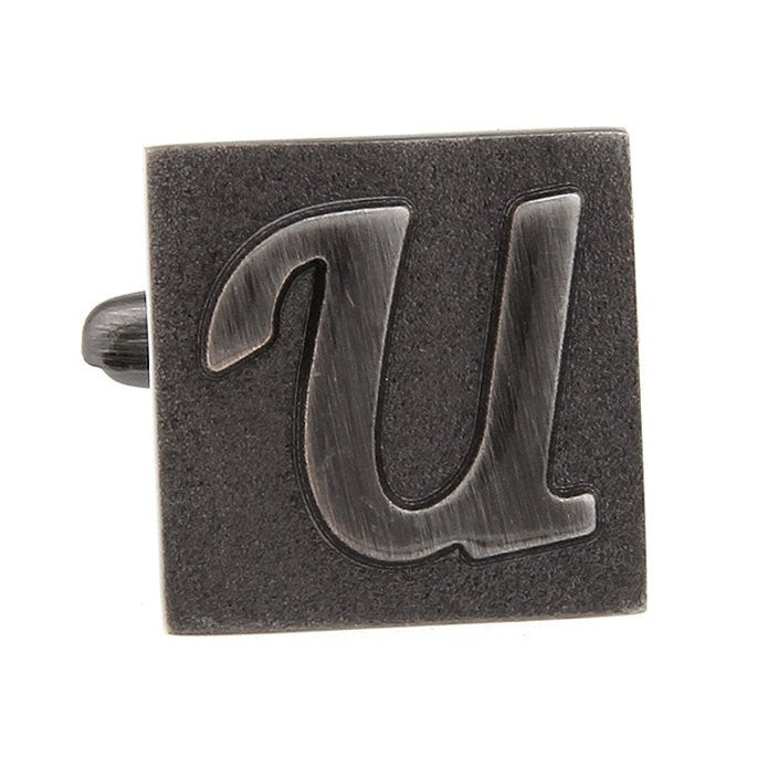 U Initial Cufflinks Gunmetal Square 3-D Letter U Lettering Vintage English Gunmetal Cuff Links Initials Groom Box Image 4