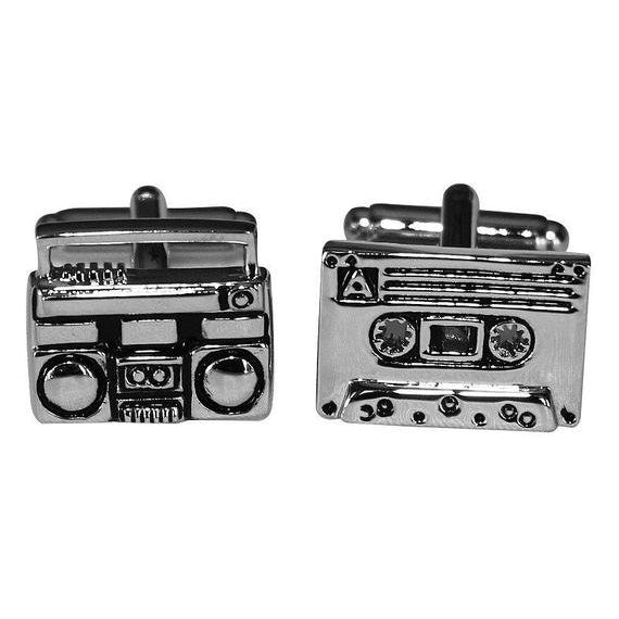 Boom Box Cufflinks Throw Back Retro Cassette Tape Boom Box Radio Silver Toned Bullet Post Cufflinks Cuff Links Image 1