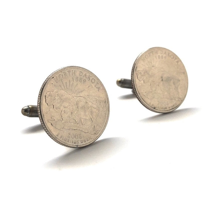 North Dakota State Quarter Enamel Coin Jewelry Money Currency Finance Accountant Cuff Links Designer Handmade Image 1