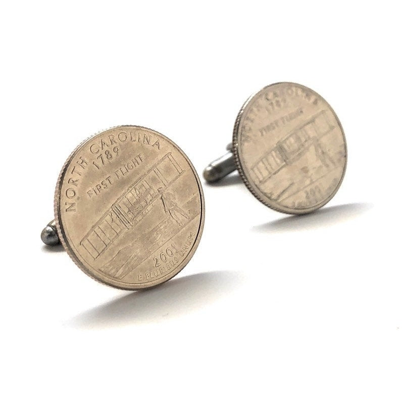 Cufflinks North Carolina State Quarter Enamel Coin Jewelry Money Currency Finance Accountant Handmade Silver Image 1