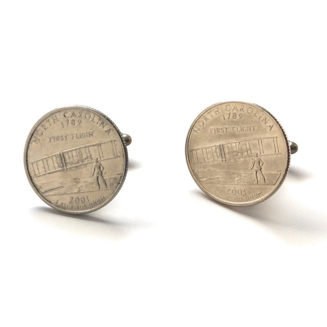 Cufflinks North Carolina State Quarter Enamel Coin Jewelry Money Currency Finance Accountant Handmade Silver Image 4