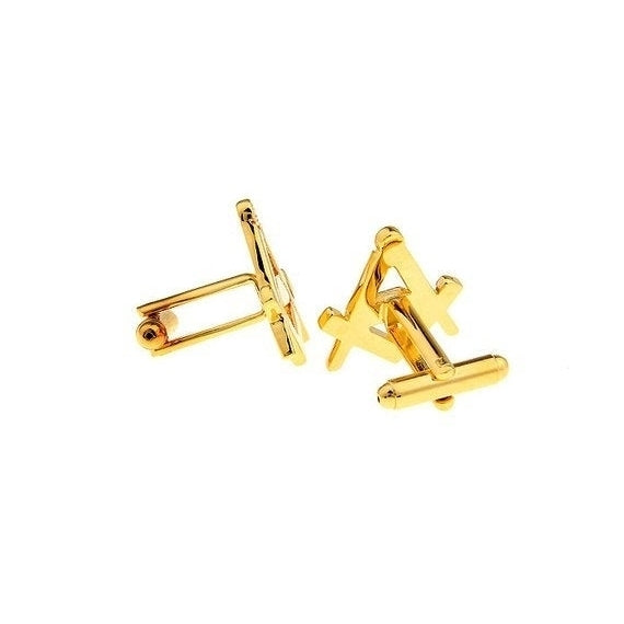 Cufflinks Gold Tone Mason Masonic Freemason Compass and Square Cut Out Cufflinks Cuff Links Image 2