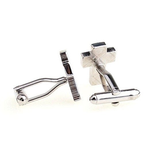 Silver with Black Simple Cross Religious Cross Cufflinks Cuff Links Image 4