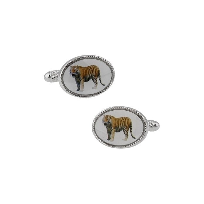 Safari Enamel Collection Bengal Tiger Cufflinks Animal Cuff Links Bullet Cat Species Predators Back Comes in Gift Box Image 1