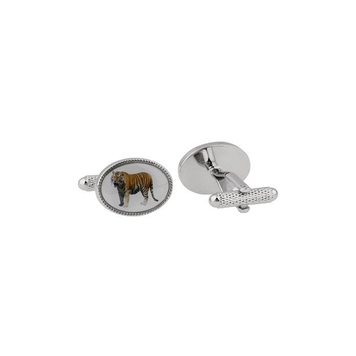 Safari Enamel Collection Bengal Tiger Cufflinks Animal Cuff Links Bullet Cat Species Predators Back Comes in Gift Box Image 2