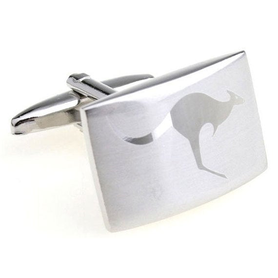 Kangaroo Cufflinks Australia Cufflinks Brushed Silver Down Under Australia Cufflinks SIlver Australian Rectangle Image 1