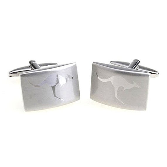 Kangaroo Cufflinks Australia Cufflinks Brushed Silver Down Under Australia Cufflinks SIlver Australian Rectangle Image 2