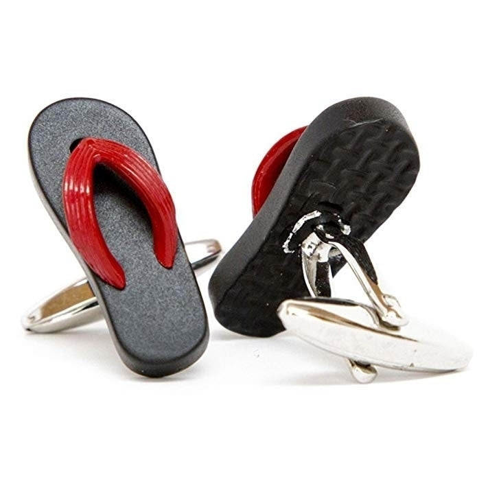 Black and Red Beach Time Flip Flop Shoes Cufflinks Cuff Links White Elephant Gifts Image 1