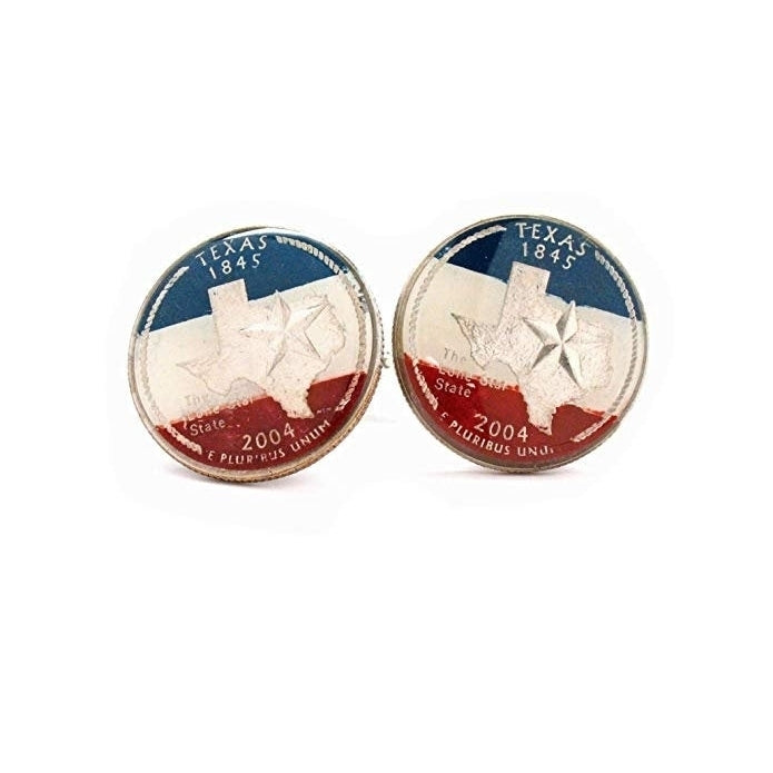 Birth Year Enamel Cufflinks Texas Suit Flag State Enamel Coin Jewelry USA America Lone Star Cowboy Houston San Antonio Image 1