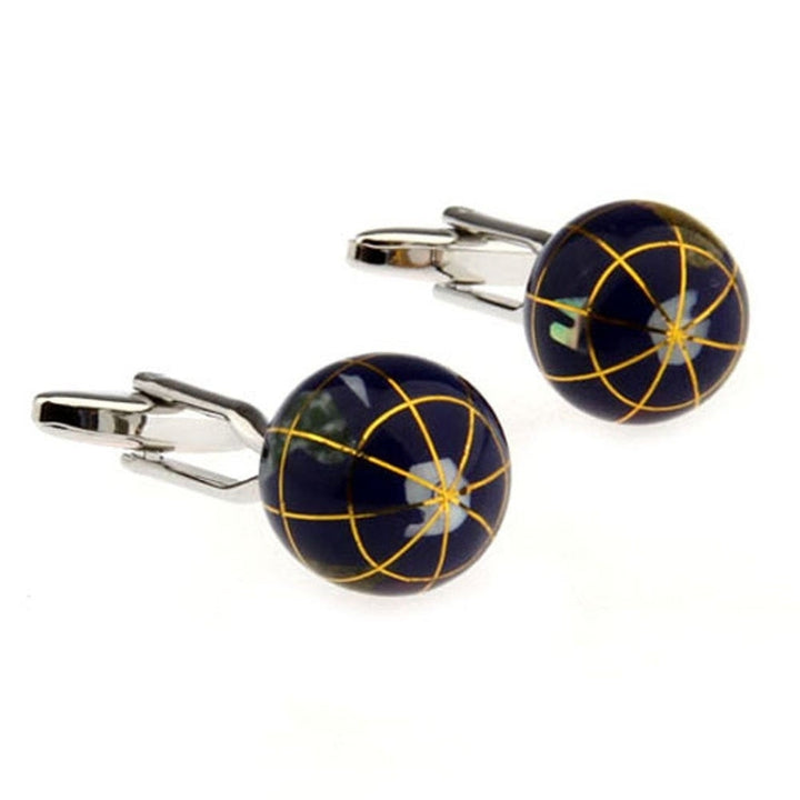 Silver Tone Cufflinks Navy Blue Enamel Globe See the World Traveler Cuff Links Comes with Gift Box Image 1