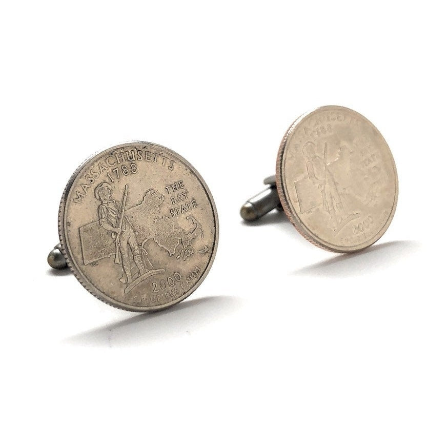 Birth Year Cufflinks US Mint Massachusetts State Quarter Enamel Coin Jewelry Money Currency Cuff Links Designer Jewelry Image 4