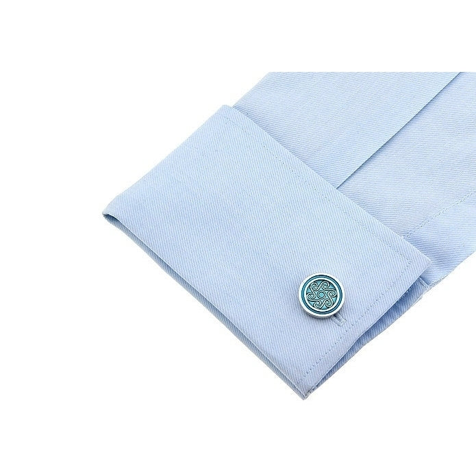 Silver Blue Green Swirling Grecian Ocean Crest Cufflinks Cuff Links Image 3