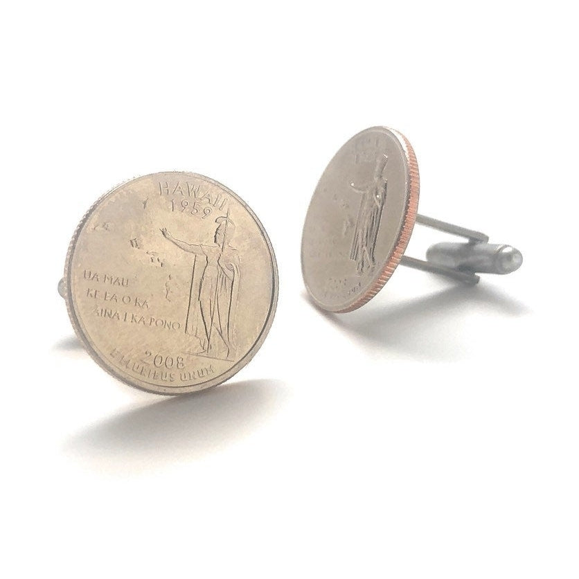 Cufflinks Hawaii State Quarter uncirculated Edition Coin Jewelry Enamel Coin United States Maui Hawaiian Polynesian Image 2