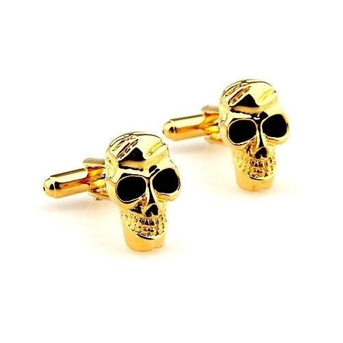 Gold Bug Eyes Skull Cufflinks Halloween Cuff Links Image 1