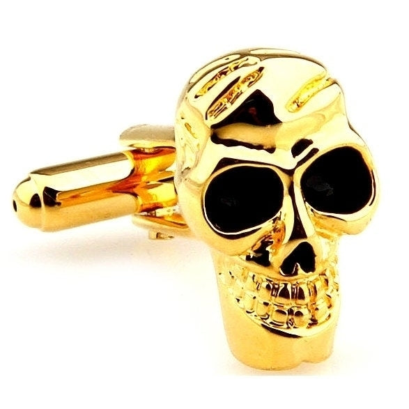 Gold Bug Eyes Skull Cufflinks Halloween Cuff Links Image 2