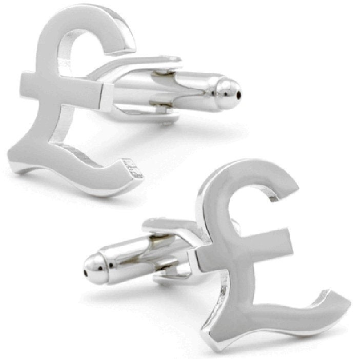 Pound Bank Note Cufflinks British England Financial Silver Cuff links Image 1