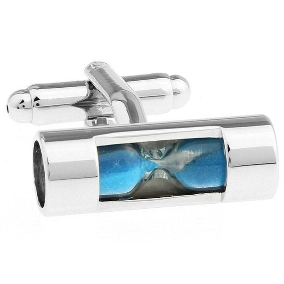 Hour Glass Cufflinks Blue Working Time Keeper Cuff Links Image 1