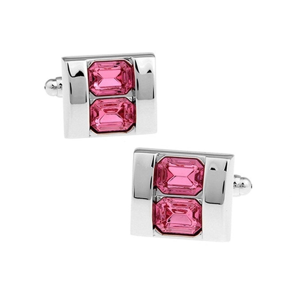 Double Stacking Rose Pink Crystal Cufflinks Silver Tone Design The Love Magnet Set Cool Cuff Links Comes with Gift Box Image 1