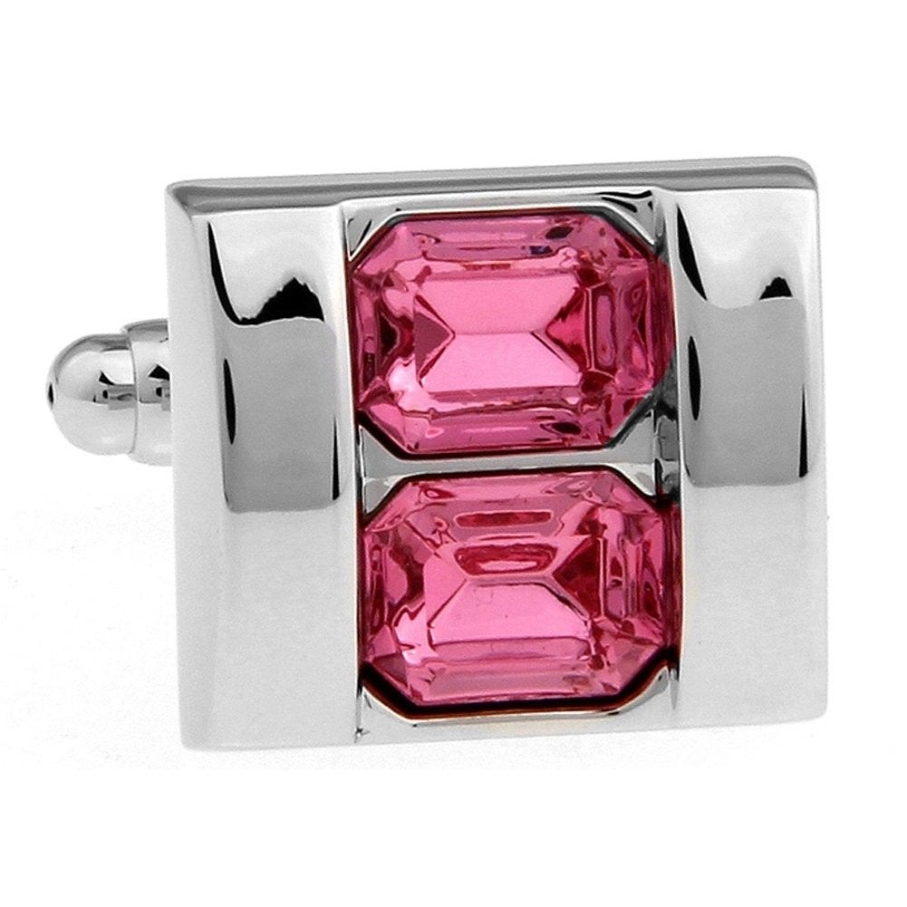 Double Stacking Rose Pink Crystal Cufflinks Silver Tone Design The Love Magnet Set Cool Cuff Links Comes with Gift Box Image 3