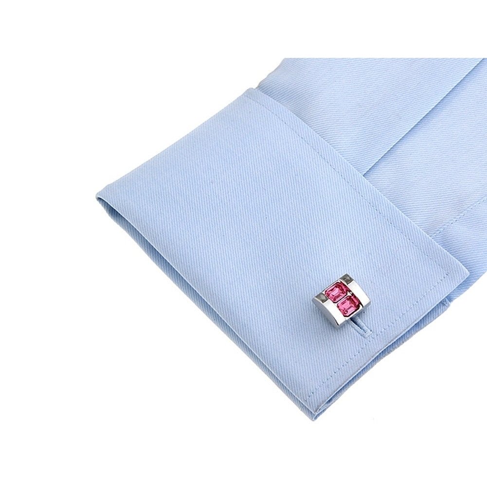 Double Stacking Rose Pink Crystal Cufflinks Silver Tone Design The Love Magnet Set Cool Cuff Links Comes with Gift Box Image 4