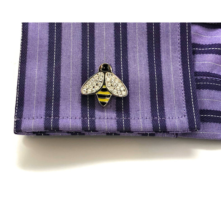 Bee Cufflinks Crystal Wing Honey Bee Cufflinks Yellow Black Enamel with Silver Tone Cuff Links Comes with Gift Box Image 4