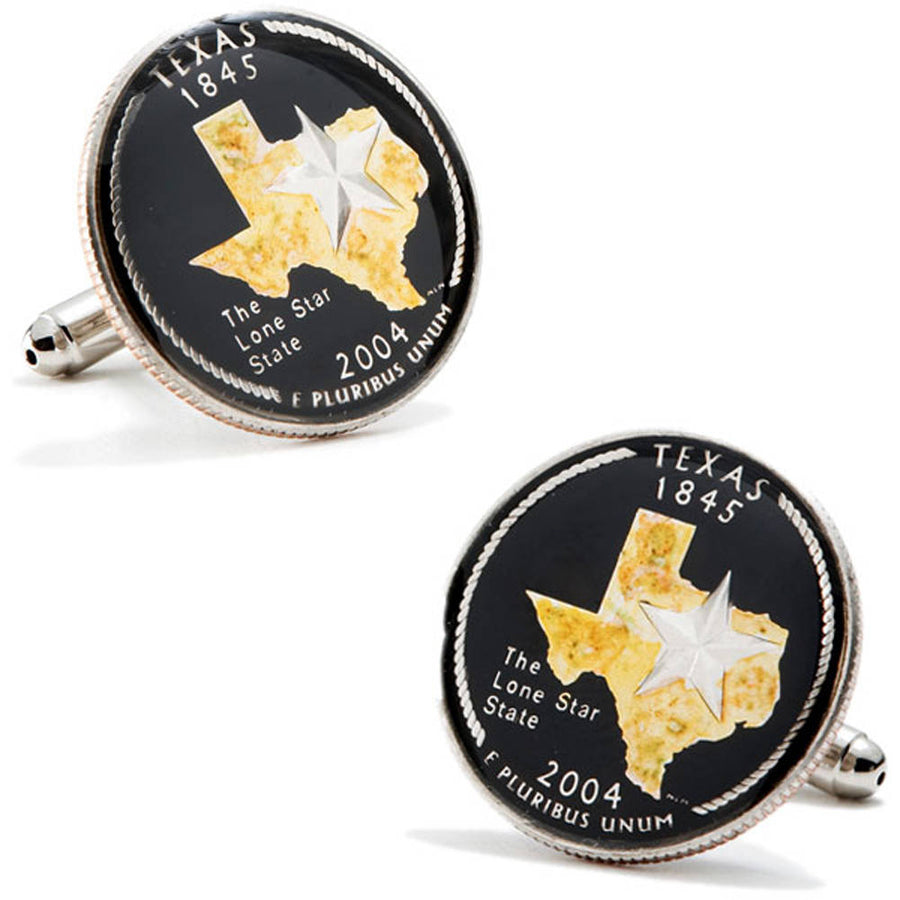 Birth Year Enamel Cufflinks Hand Painted Texas State Quarter Authentic US Enamel Coin Jewelry Cuff Links Unique Gift Image 1