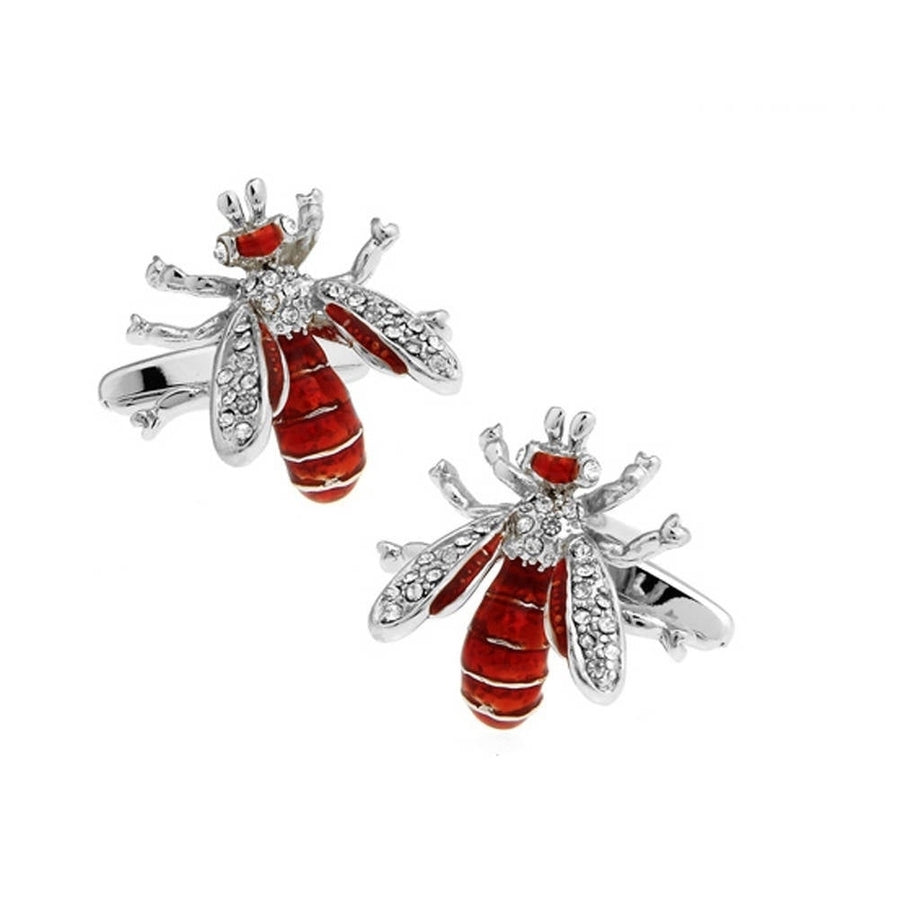 Bee Cufflinks Lucky Red Bee Enamel with Crystals Cufflinks 3D Details Wasp Bees Very Cool Stylist Cuff Links Comes with Image 1