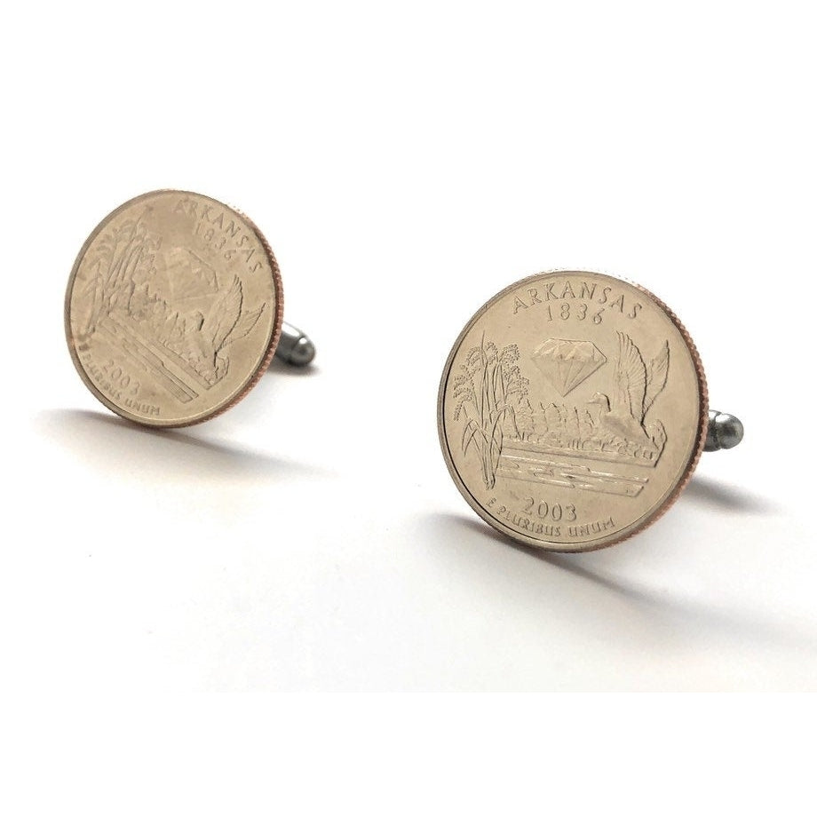 Cufflinks Arkansas Quarter Suit Flag State Coins Jewelry US United States Little Rock Coin Proudly Made in USA Image 4