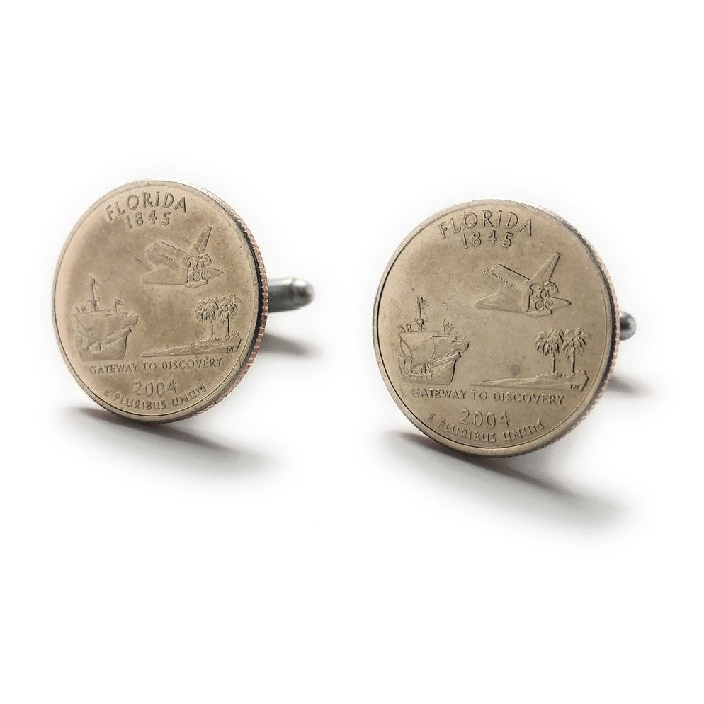 Cufflinks Florida State Quarter Uncirculated Edition Authentic US Currency Gift Space Shuttle Coin Jewelry Image 4