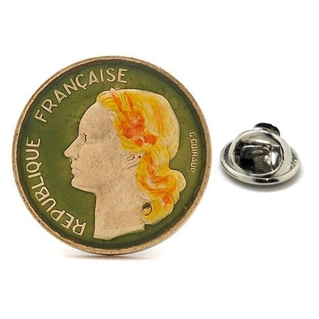 Enamel Pin France Enamel Coin Lapel Pin Tie Tack Collector Pin Green Orange Lady Coin Travel Souvenir Art Hand Painted Image 1