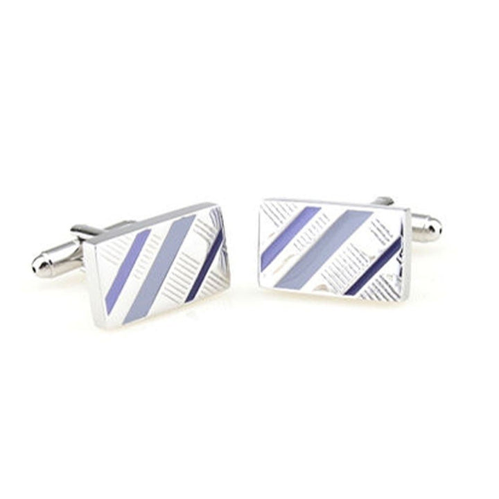 Silver Shade Purple Lavender Stripes Rectangle Cuff Links Mens Executive Cufflinks Image 1