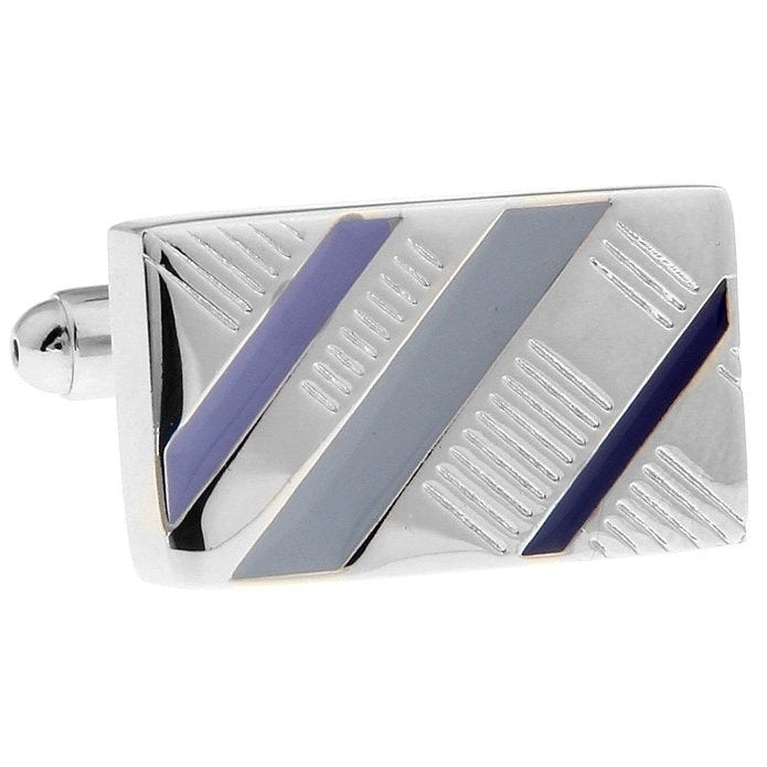 Silver Shade Purple Lavender Stripes Rectangle Cuff Links Mens Executive Cufflinks Image 2