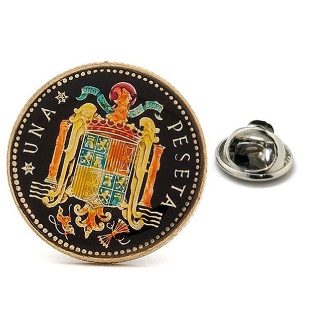 Birth Year Enamel Pin Spain Coin Lapel Pin Tie Tack Collector Pin Black Spanish Enamel Coin Travel Souvenir Art Hand Image 1