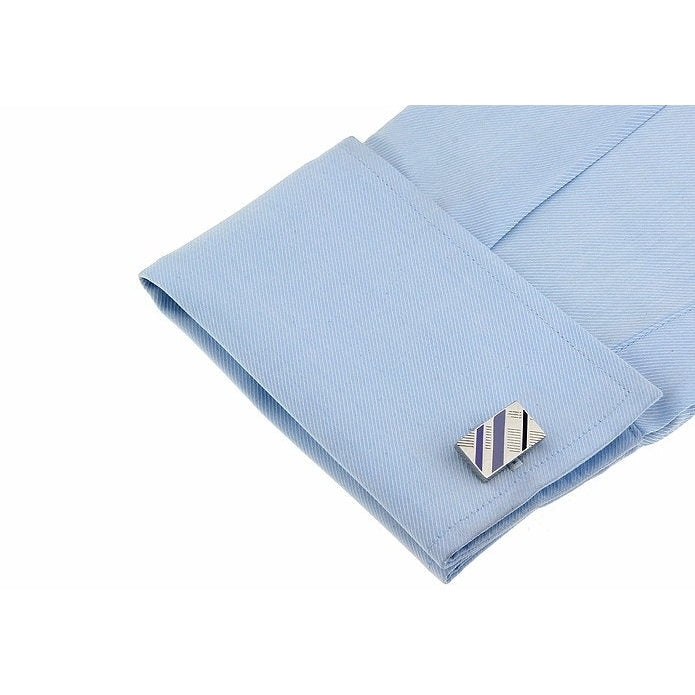 Silver Shade Purple Lavender Stripes Rectangle Cuff Links Mens Executive Cufflinks Image 4