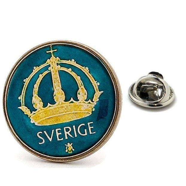 Birth Year Enamel Pin Swedish Enamel Coin Lapel Pin Tie Tack Collector Pin Blue Yellow Crown Travel Souvenir Hand Image 1