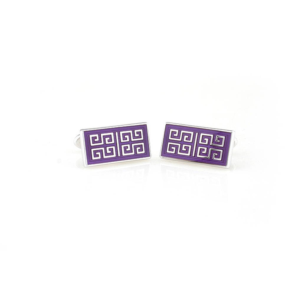 Royal Purple Cufflinks Roman Mosaic Maze Dress Rectangle Cuff Links Executive Cufflinks Image 2