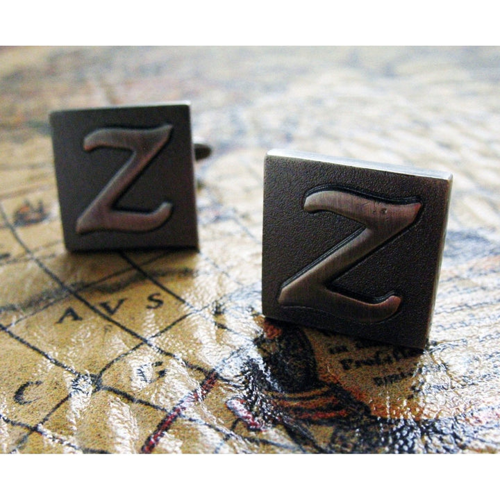 Z Initial Cufflinks Gunmetal Square 3-D Letter Z Letters English Cuff Links Groom Father of the Bride Wedding Father s Image 1