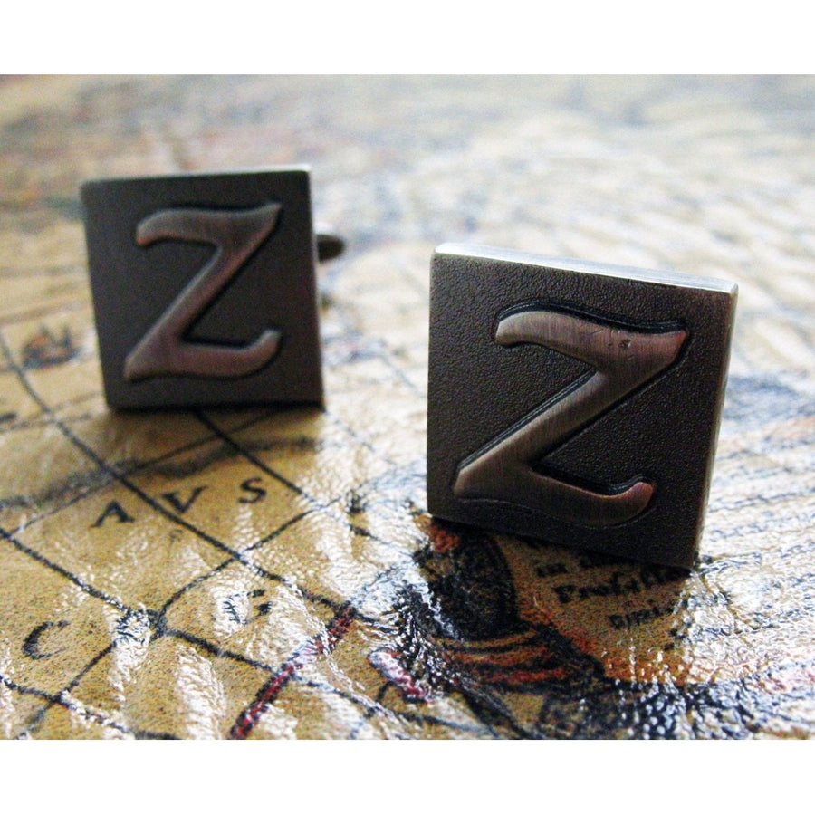 Z Initial Cufflinks Gunmetal Square 3-D Letter Z Letters English Cuff Links Groom Father of the Bride Wedding Father s Image 1