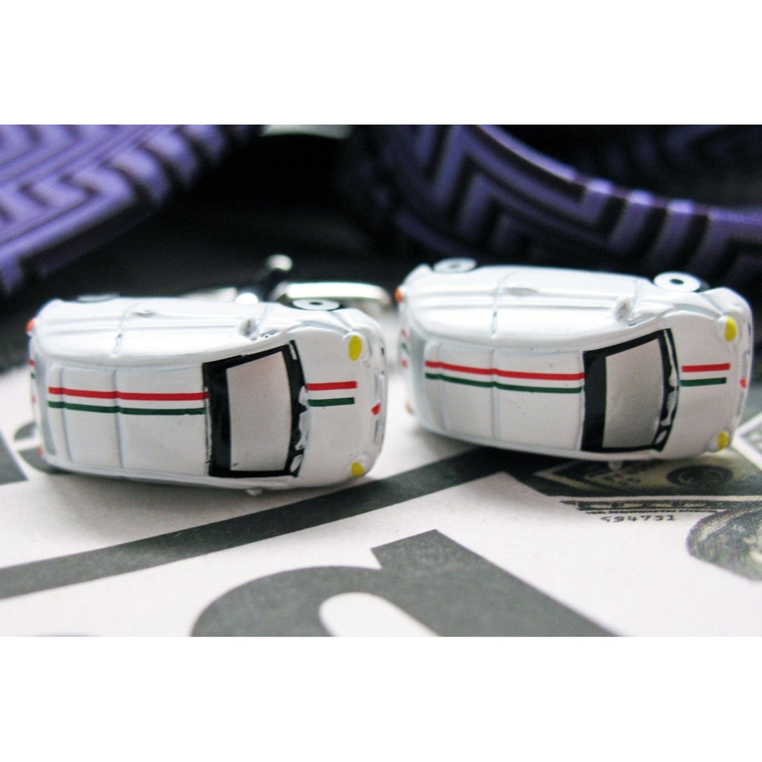 White Van Cufflinks Car Auto White Enamel Striped Cuff Links Image 2