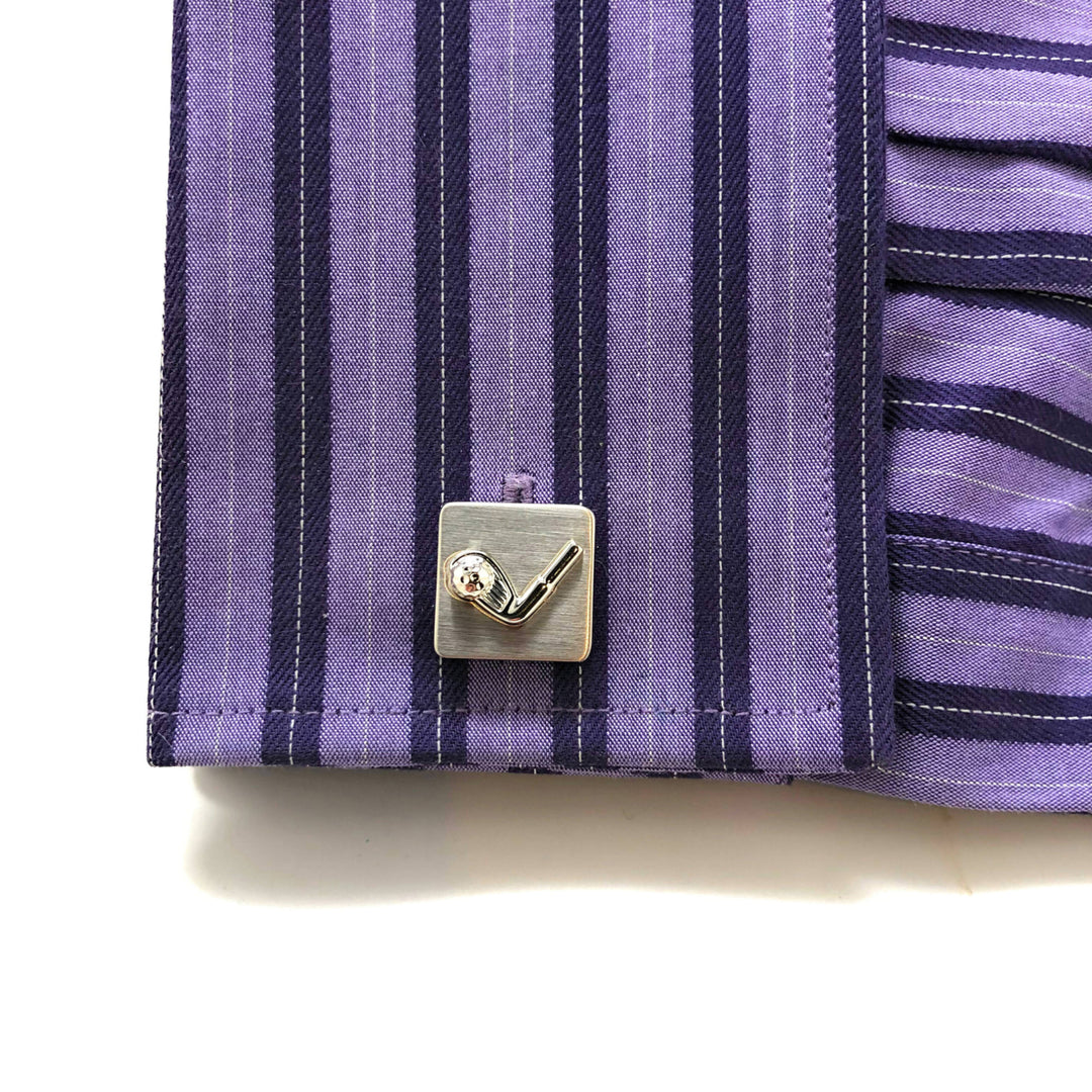 Flag and Golf Club Cufflinks Matt Finish Shinny Club 18 Flag Square Silver Tone Golf Sport Cool Fun Tournament Cuff Image 4