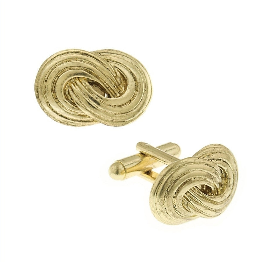 Gold Cufflinks Grooved Lovers Knotted Cufflinks Gold Tone Infinty Knot Wedding Cufflinks Cuff Links Image 1