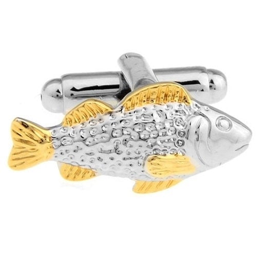 Gold and Silver Fish Carp Groper Cufflinks Fish Sports Jewelry Great Gift for the Outdoorsman Cuff Links Image 1