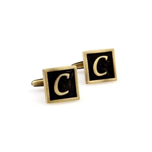 C Initial Cufflinks Antique Brass Square 3-D Letter Vintage English Lettering Cuff Links Groom Father Bride Wedding Image 4