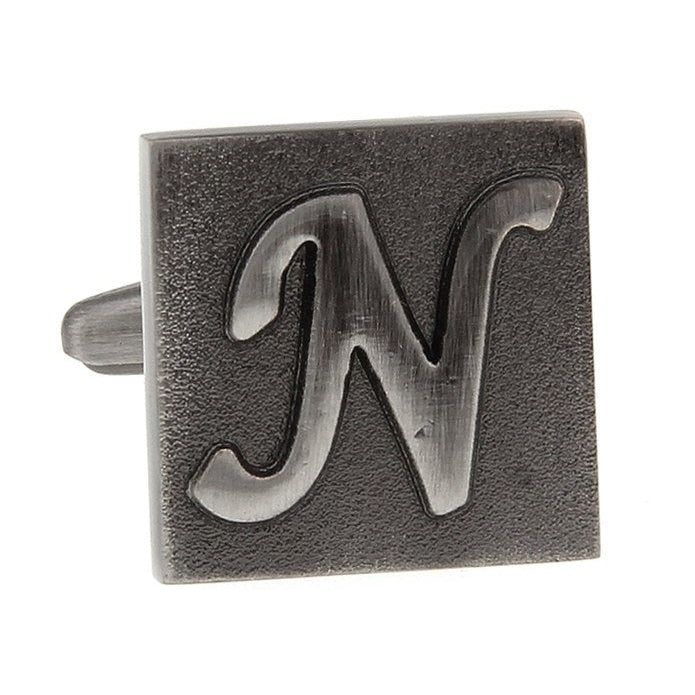 N Initial Cufflinks Gunmetal Square 3-D Letter N English Lettering Vintage Cuff Links Groom Father of Bride Wedding Image 4