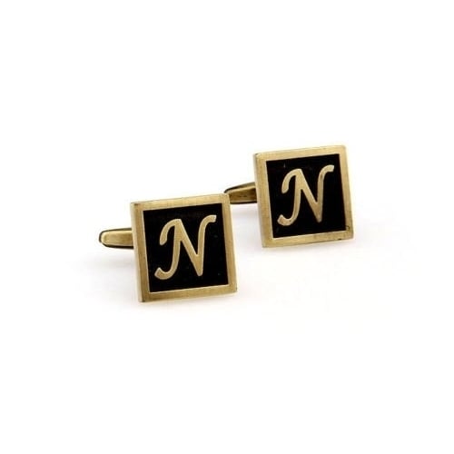 N Initial Cufflinks Antique Brass Square 3-D Letter N Vintage English Lettering Cuff Links Groom Father Bride Wedding Image 4