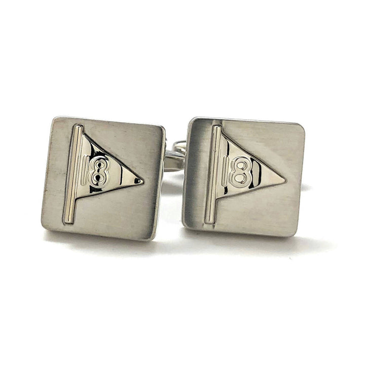 Square 18 Hole Golf Flag Cufflinks Matt Finish Shinny Flag Silver Tone Golfer Sport Cool Fun Tournament Cuff Links Comes Image 1